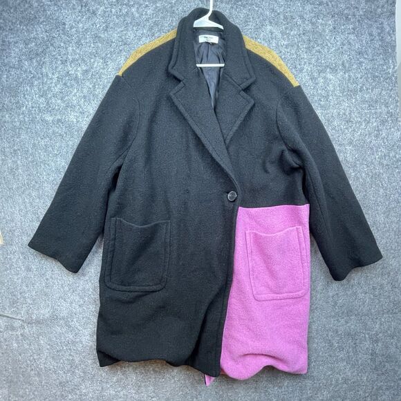 Peter Som Coat Womens 6 Black Pink Brown Colorblock Wool Rent The Runway - Picture 1 of 8